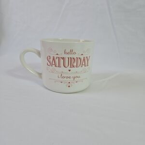 Opalhouse White Pink "Hello Saturday I Love You" 16oz‎ Stoneware Coffee Mug